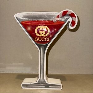 GUCCI WOODEN HOME DECOR MARTINI GLASS WITH CANDY CANE CUTE DESIGNED IN USA 8"